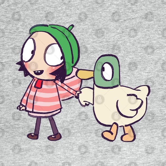 sarah and duck holding hands / children cartoon by mudwizard